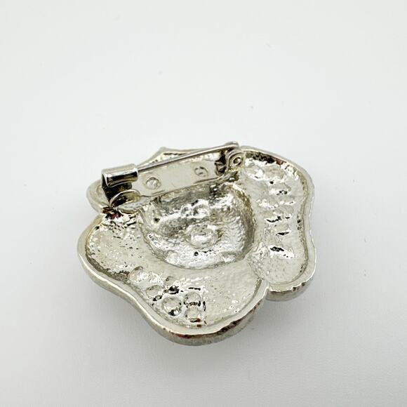 Vintage Silver Rose Brooch Aurora Borealis Rhinestone Flower Pin - Picture 3 of 7